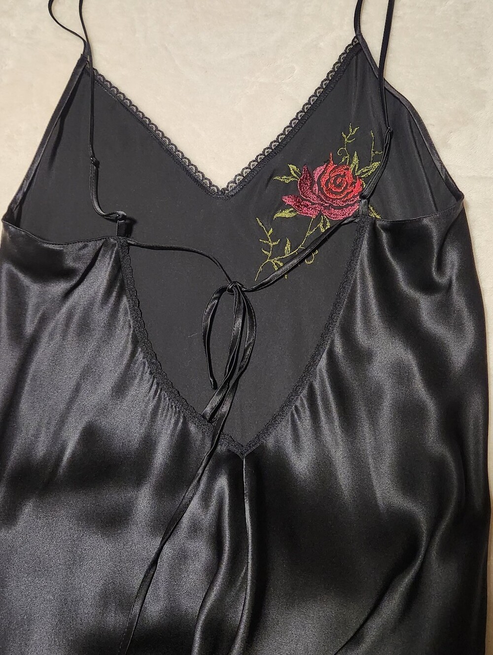 RARE Vtg Victoria's Secret Sz M 100% Silk Rose Embroidered Maxi Slip Dress Gown - Picture 11 of 14